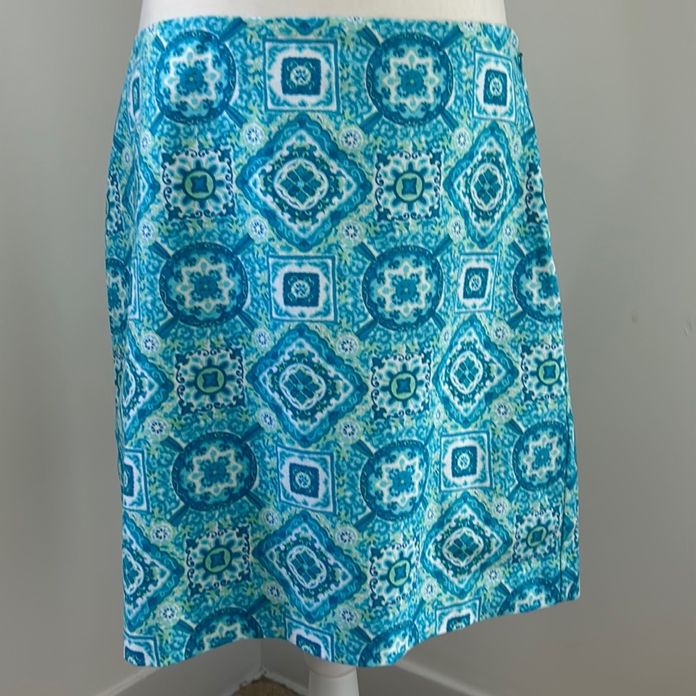 Talbots Aqua/Green Cotton Print Skirt sz 10 NWT